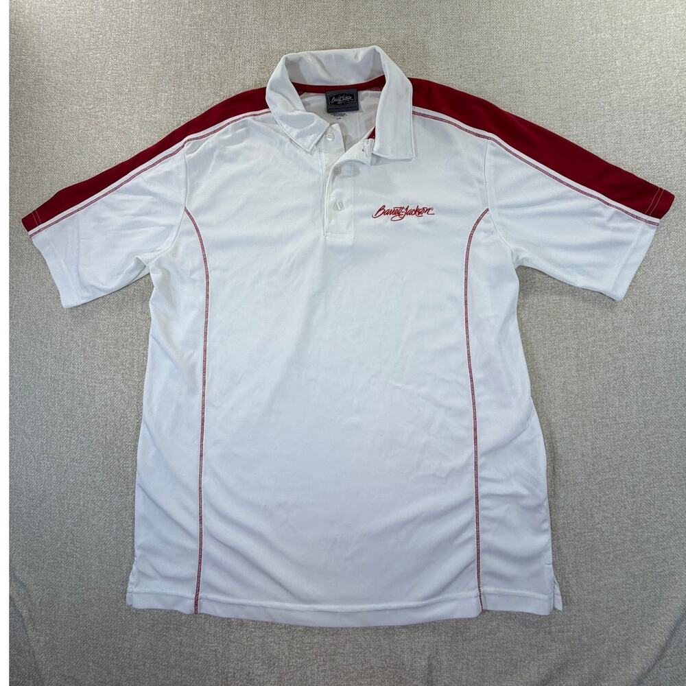 Barrett-Jackson Men's White Red Large 3 Button Short Sleeve Polo Shirt Casual